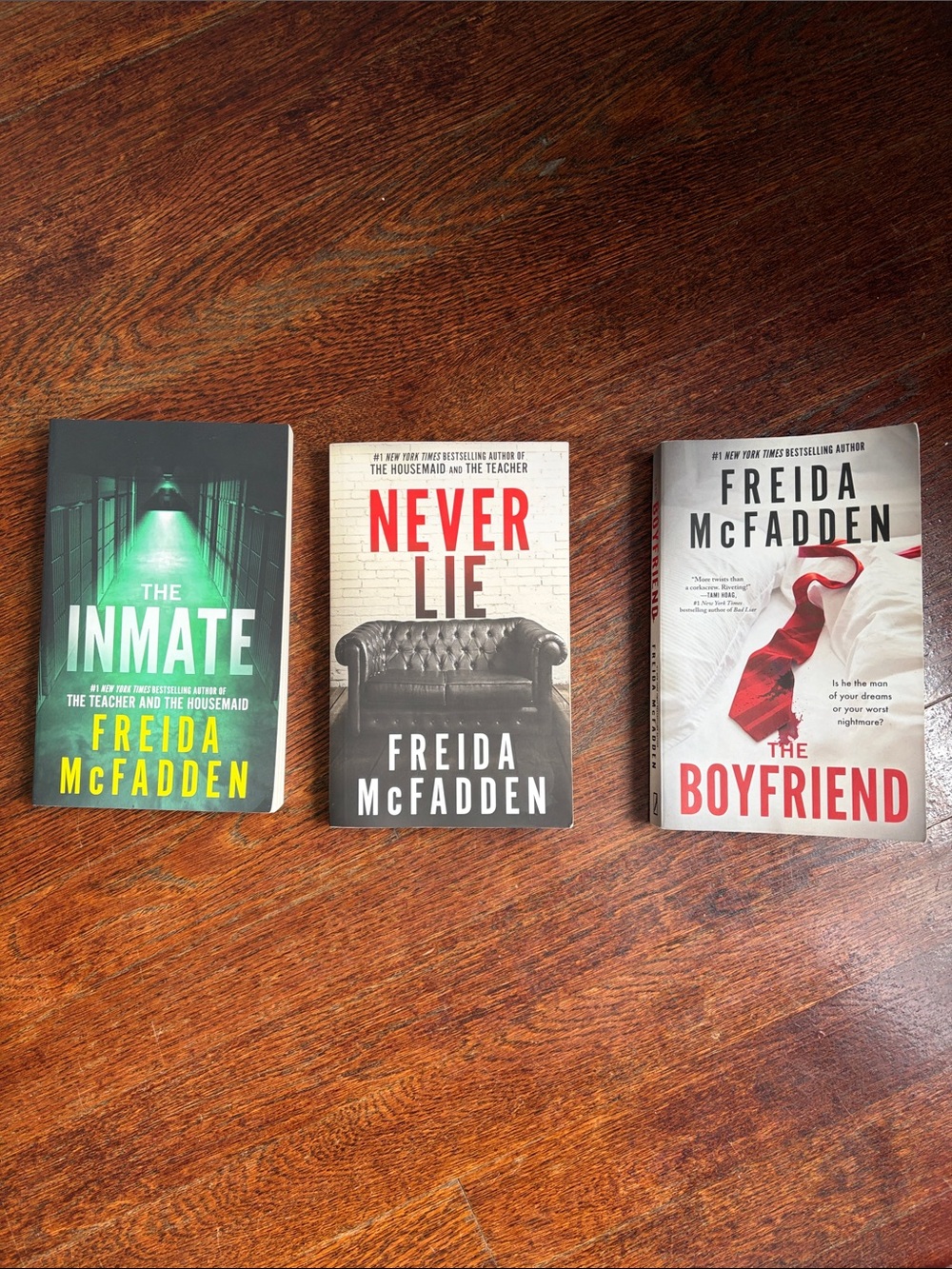 Freida McFadden Paperback Thriller Set - Green, White, Red Covers